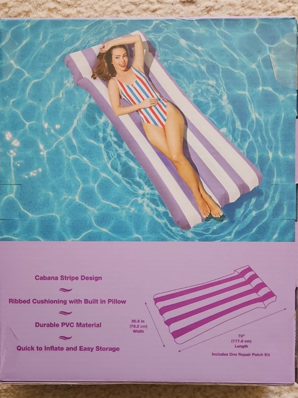 Sun's Out 70" Length Pool Lounger Purple Stripes - Picture 2 of 6